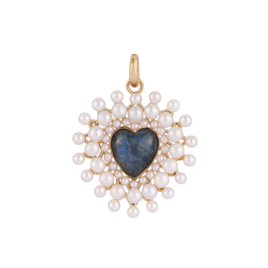 Juliana Heart Charm - Labradorite and Pearl Cluster - Main Img