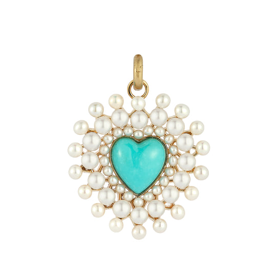 Juliana Heart Charm - Turquoise and Pearl Cluster - Main Img