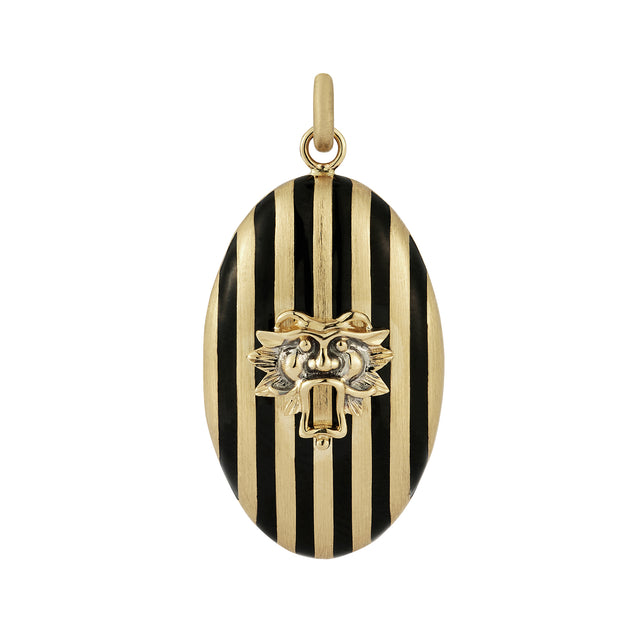 Black Enamel Guardian Lion Lynn Locket Charm