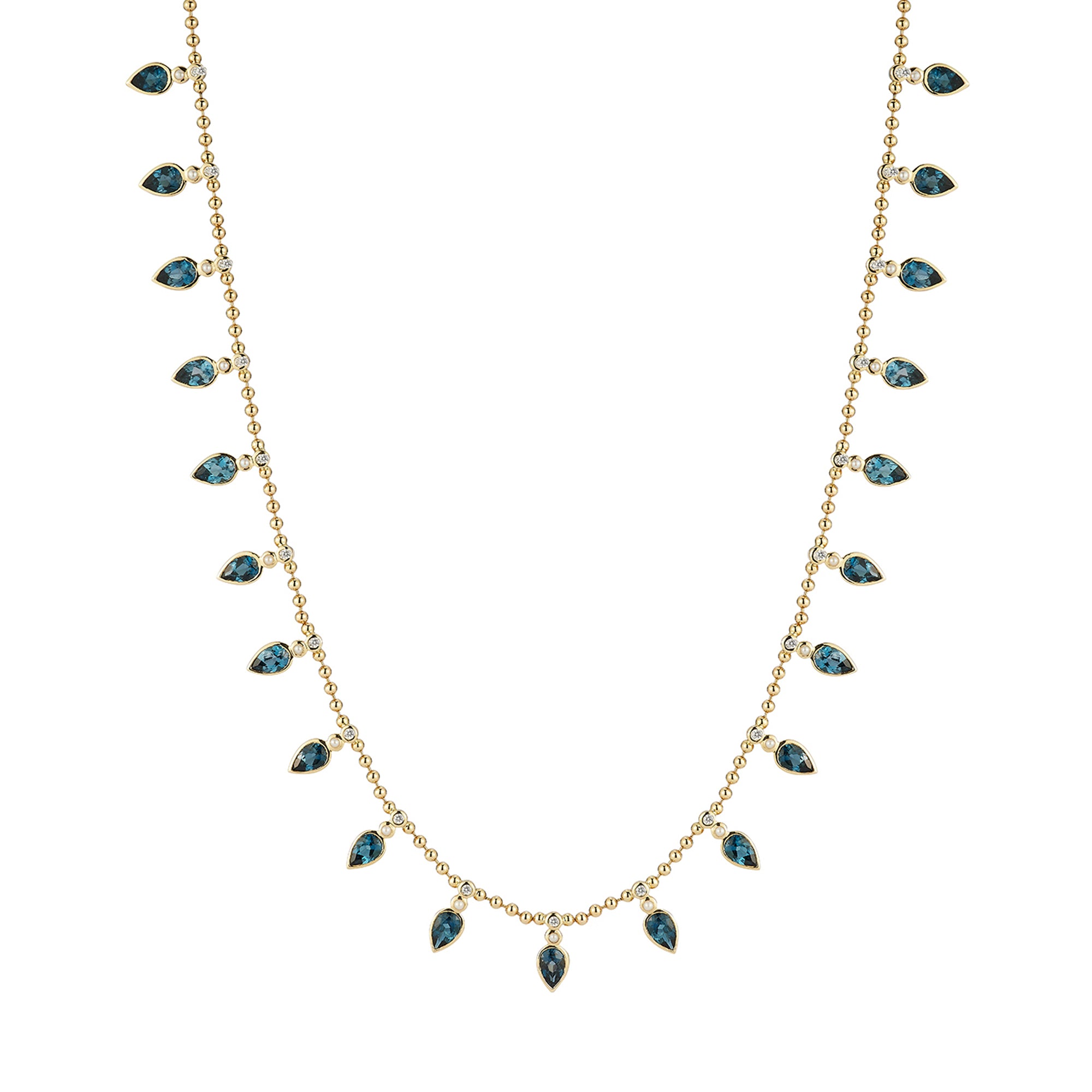 London Blue Topaz Diamond and Pearl Emma Necklace