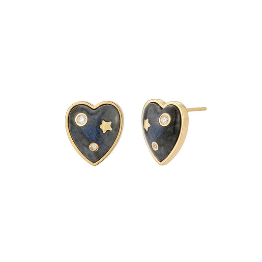 Labradorite and Diamond Anne Heart Stud Earrings - Main Img