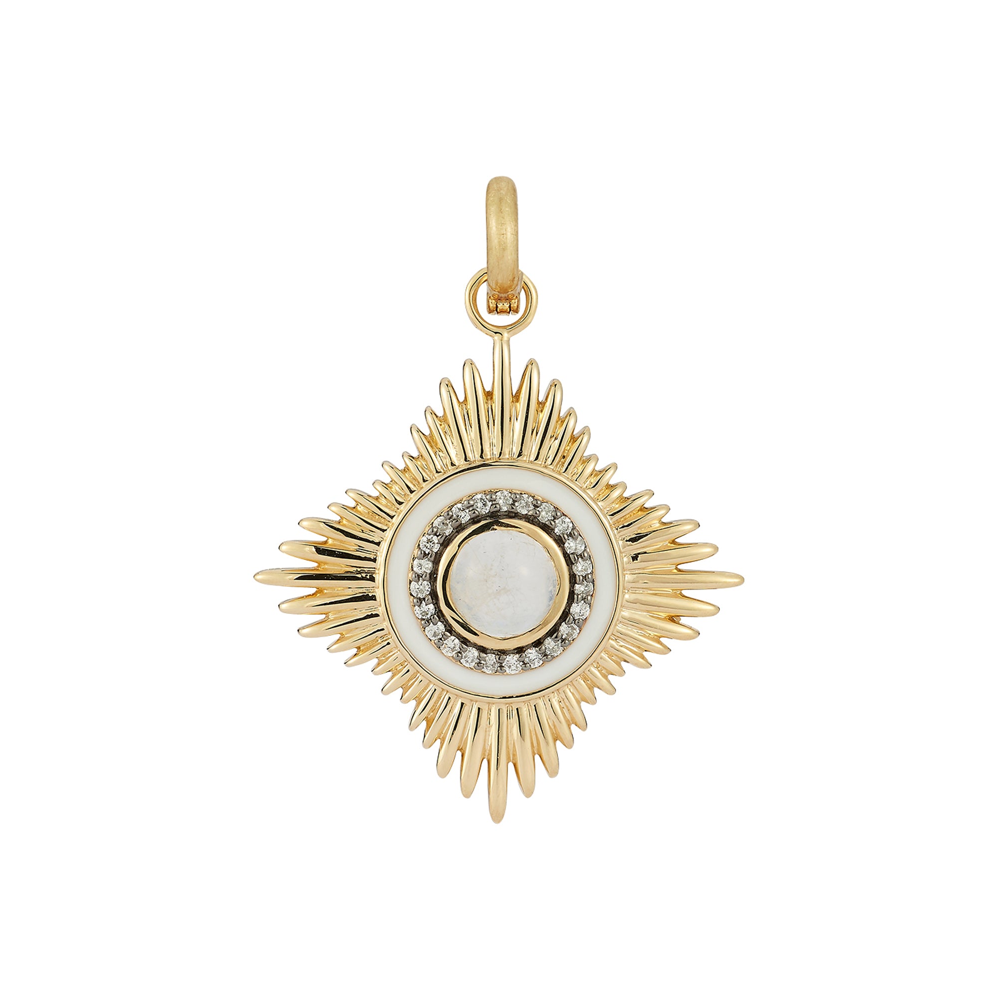 Diamond Moonstone and White Enamel Vivienne Medallion Charm