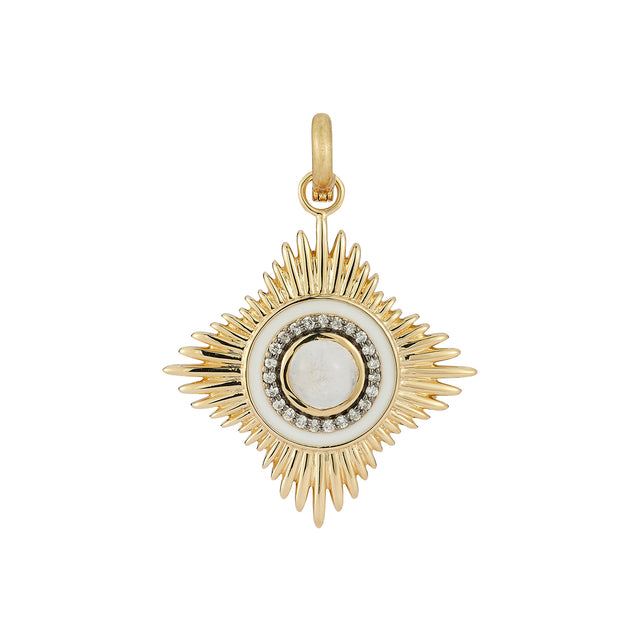 Diamond Moonstone and White Enamel Vivienne Medallion Charm
