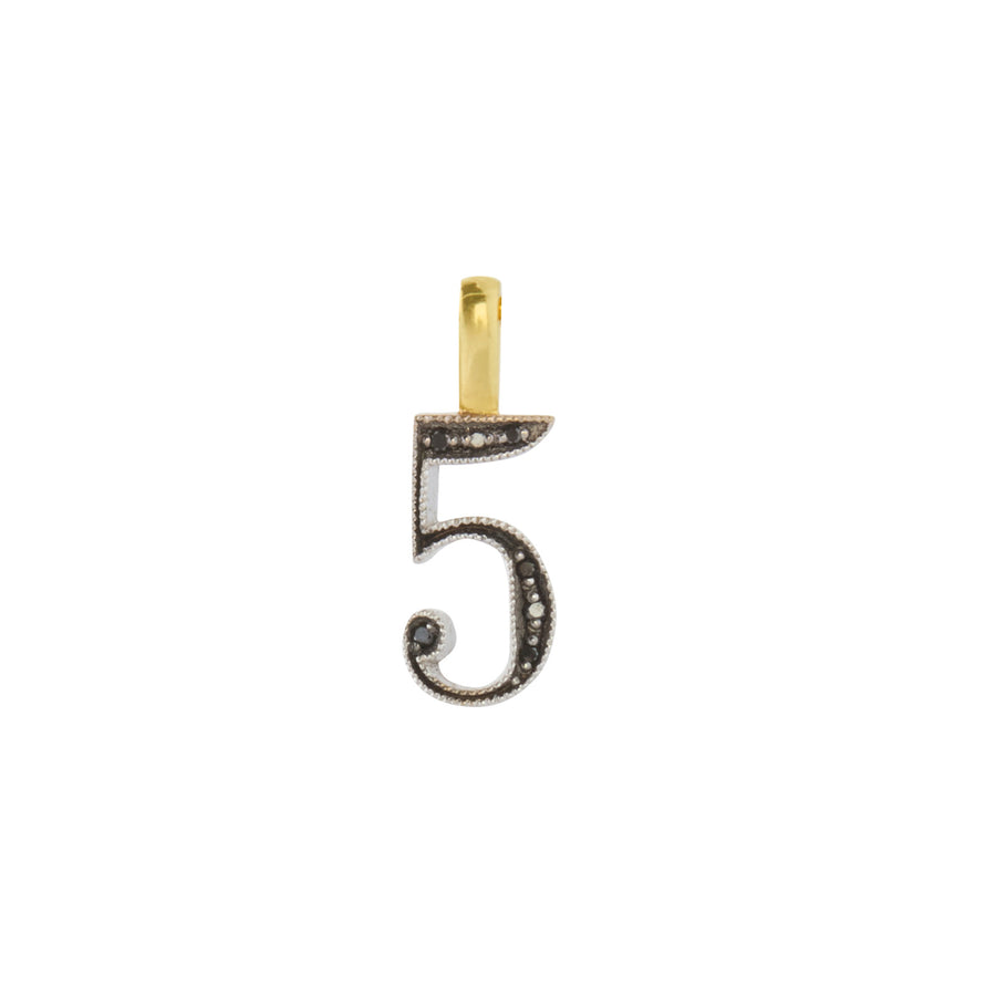 Jessie V E Lucky Number 5 Black Rhodium Pendant - Charms & Pendants - Broken English Jewelry