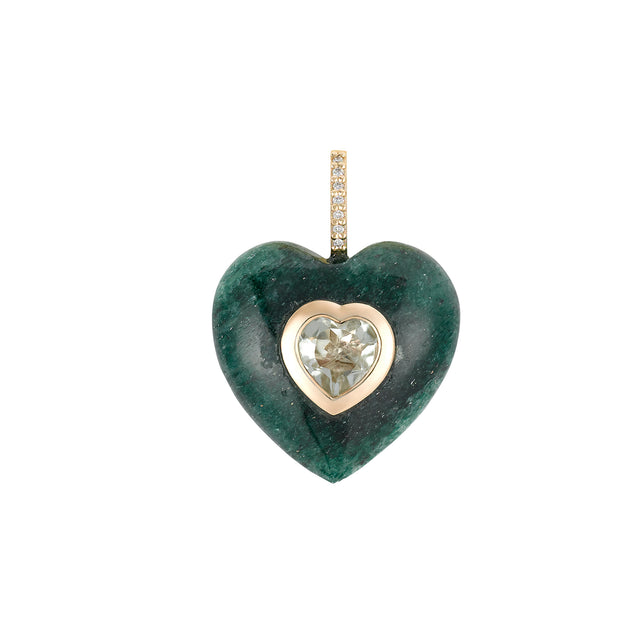 Kate Collins - Green Aventurine, Green Amethyst, and Diamond Heart Pendant