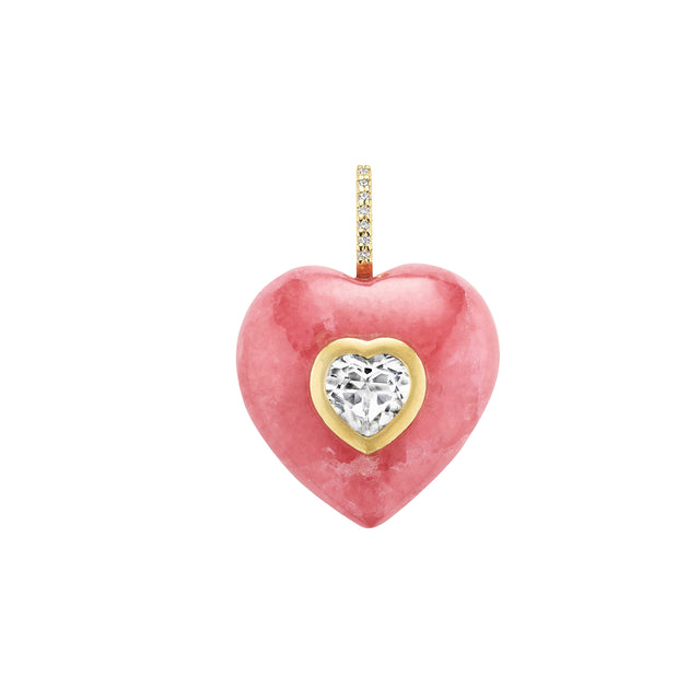 Kate Collins - Pink Rhodochrosite, White Topaz, and Diamond Heart Pendant