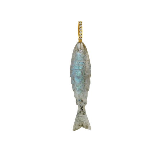 Labradorite and Diamond Fish Pendant - Main Img