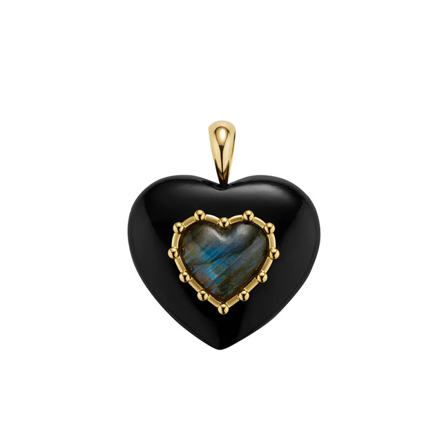 Kate Collins - Black Onyx and Labradorite Sacred Heart Pendant