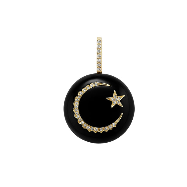 Kate Collins - Black Onyx and Diamond Round Moon and Star Pendant