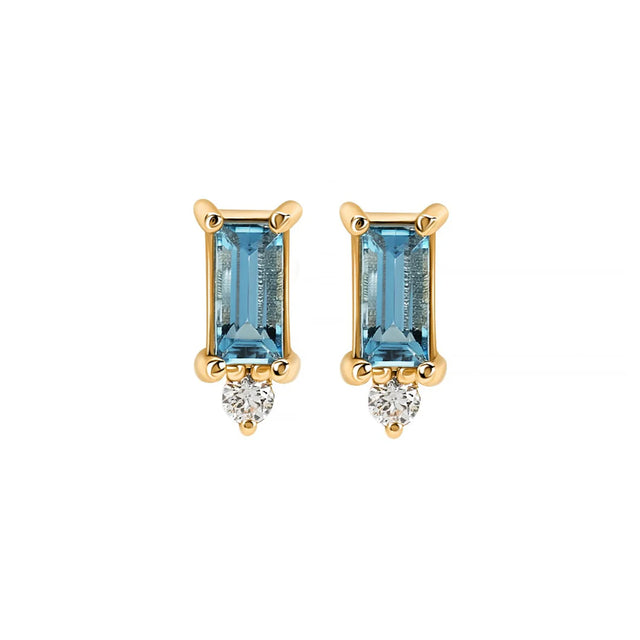 Kate Collins - Baguette Aquamarine and Diamond Studs