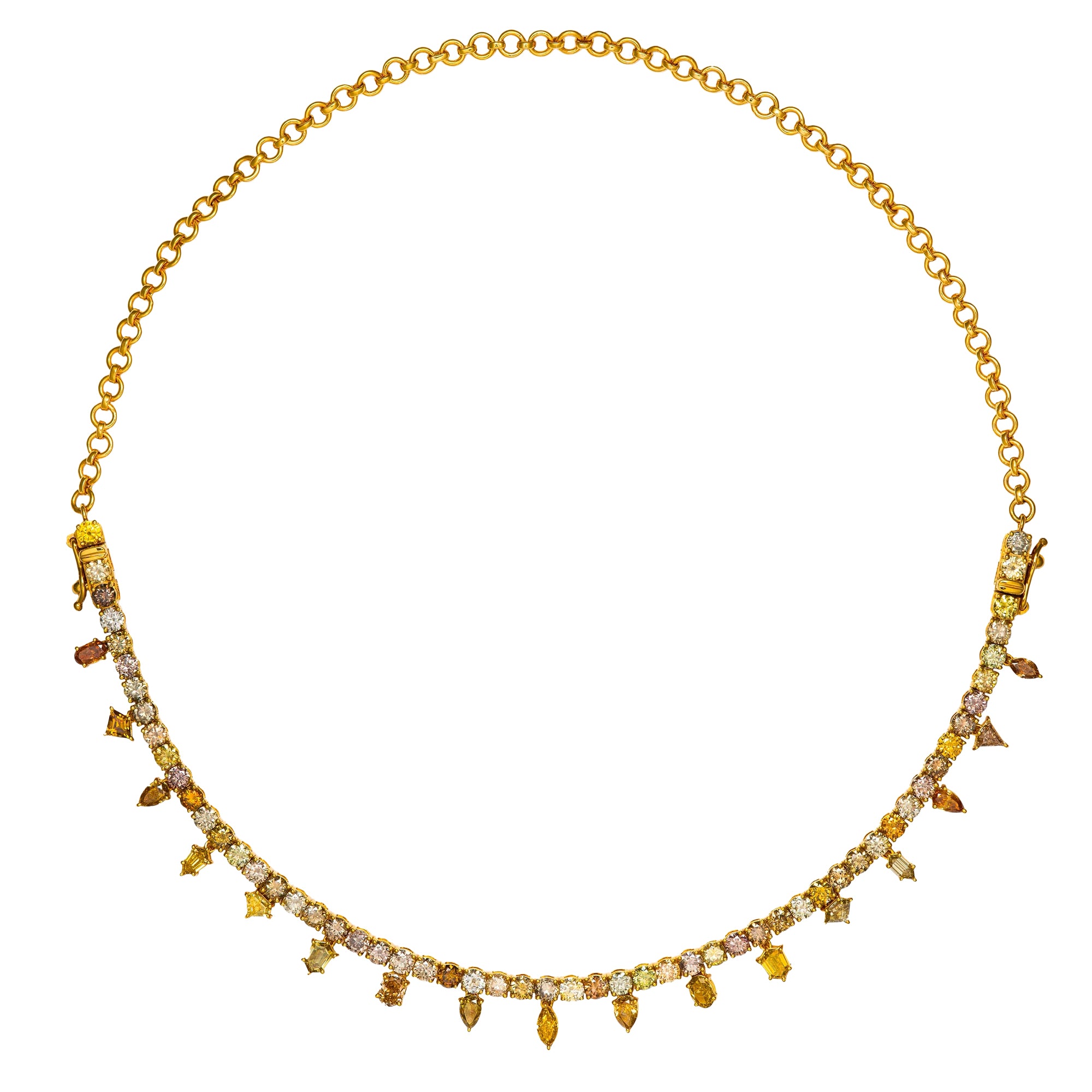 Multi Shape Fancy Color Diamond Drop Necklace and Bracelet