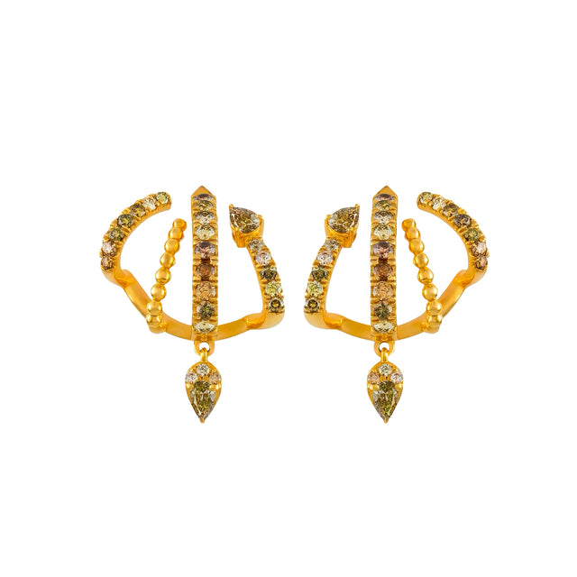 Khepri - Pave Fancy Color Diamond Single Pear Drop Cage Earrings
