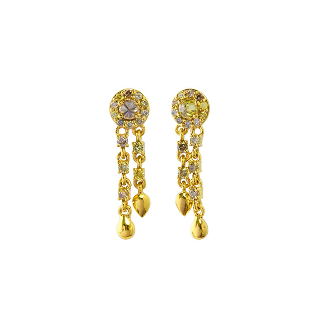 Pave Fancy Color Diamond Drop Chain Stud Earrings