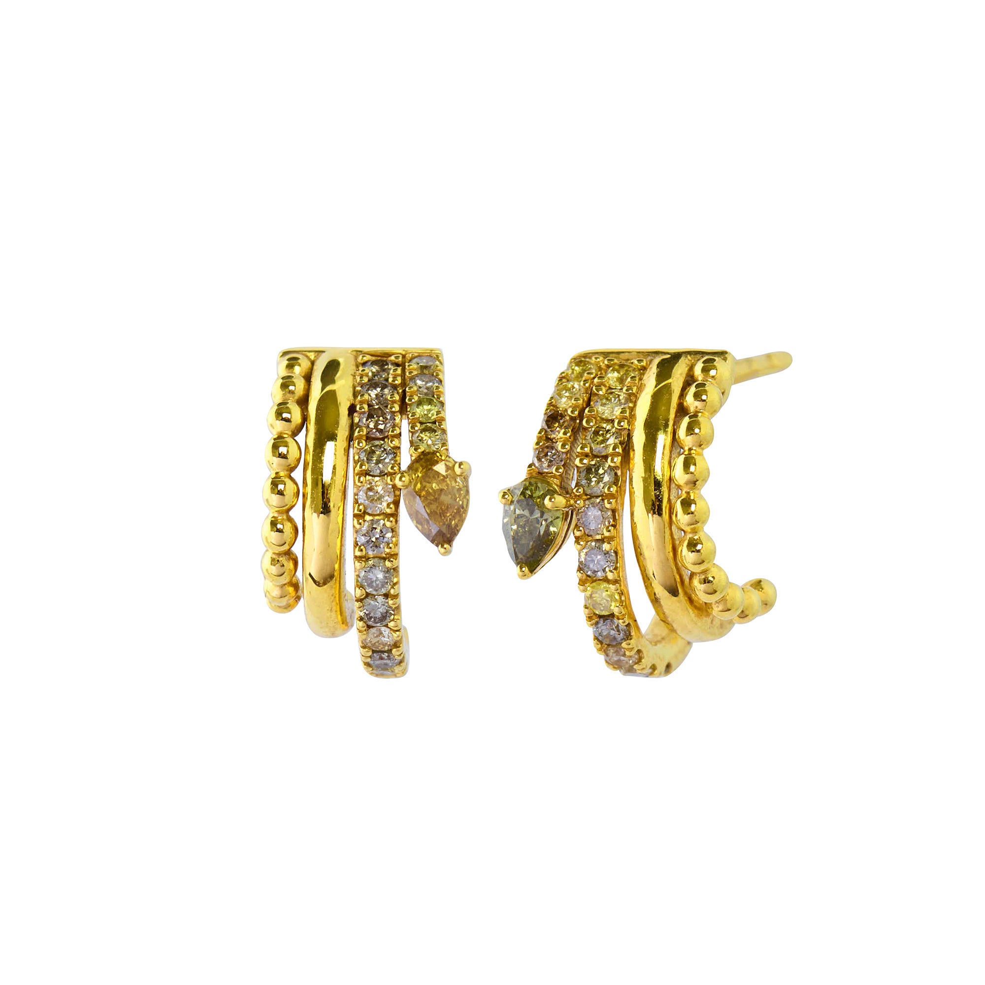 Pave Fancy Color Diamond Petite Mixed Shape Huggie Earrings