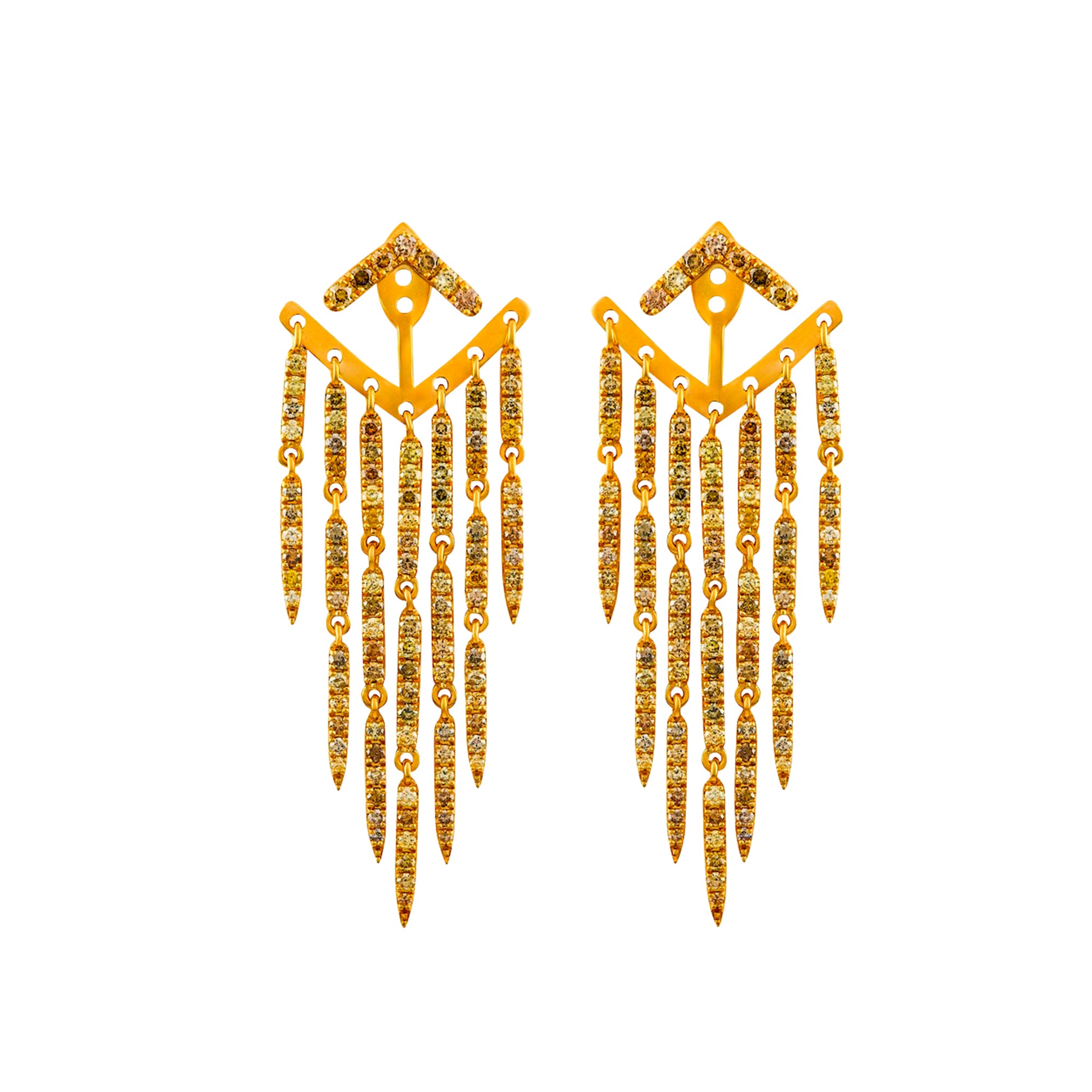 Khepri - Pave Fancy Color Diamond Long Spike Comet Earrings