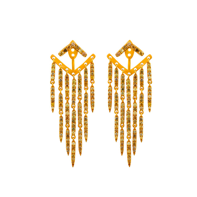 Khepri - Pave Fancy Color Diamond Long Spike Comet Earrings