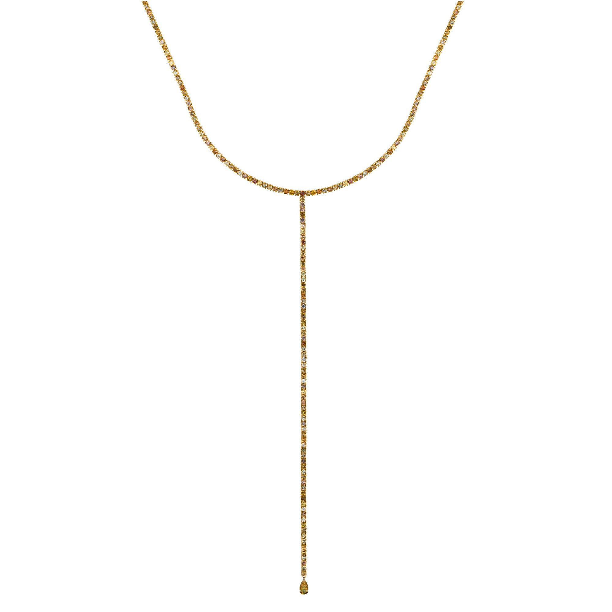 Fancy Color Pave Diamond Tennis Lariat Necklace