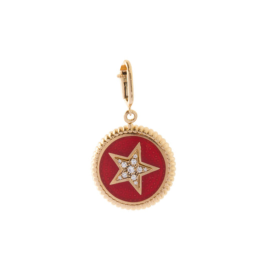 Double Face Kastak Heart and Star Charm - Yellow & Rusty Red Enamel