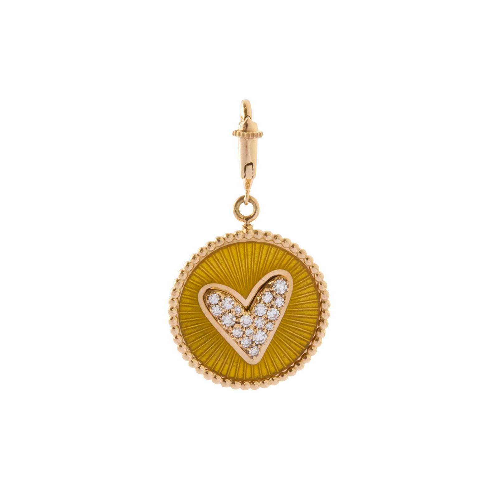 Selim Mouzannar Double Face Kastak Heart and Star Charm - Yellow & Rusty Red Enamel  - Charms & Pendants - Broken English Jewelry