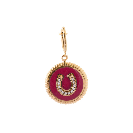Double Face Kastak Star and Horseshoe Charm - Kiwi & Raspberry Enamel
