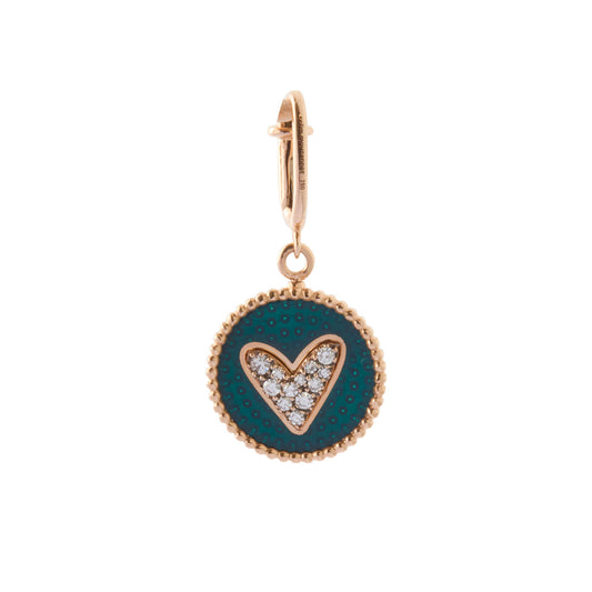 Double Face Mini Kastak Heart Charm - Petrol Enamel