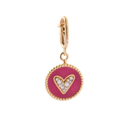 Double Face Kastak Heart and Ruby Charm - Raspberry & Orange Enamel