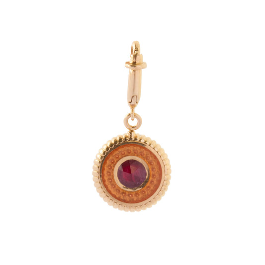 Double Face Kastak Heart and Ruby Charm - Raspberry & Orange Enamel - Main Img