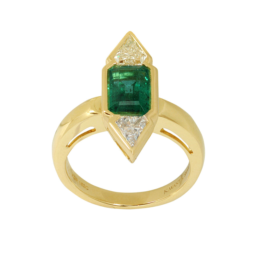 Kavant & Sharart Twist Ring - Emerald and Diamond - Rings - Broken English Jewelry, front view, vertical