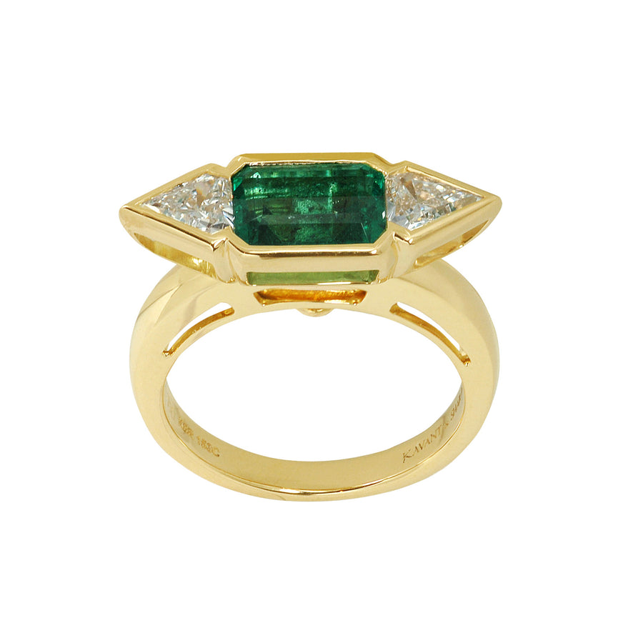 Kavant & Sharart Twist Ring - Emerald and Diamond - Rings - Broken English Jewelry, front view, horizontal