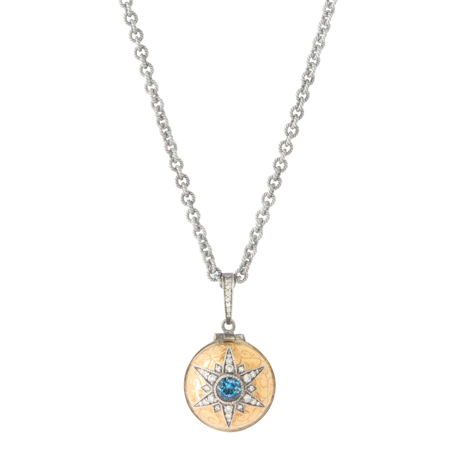 Poison Ball Locket Necklace - Aquamarine and Diamond