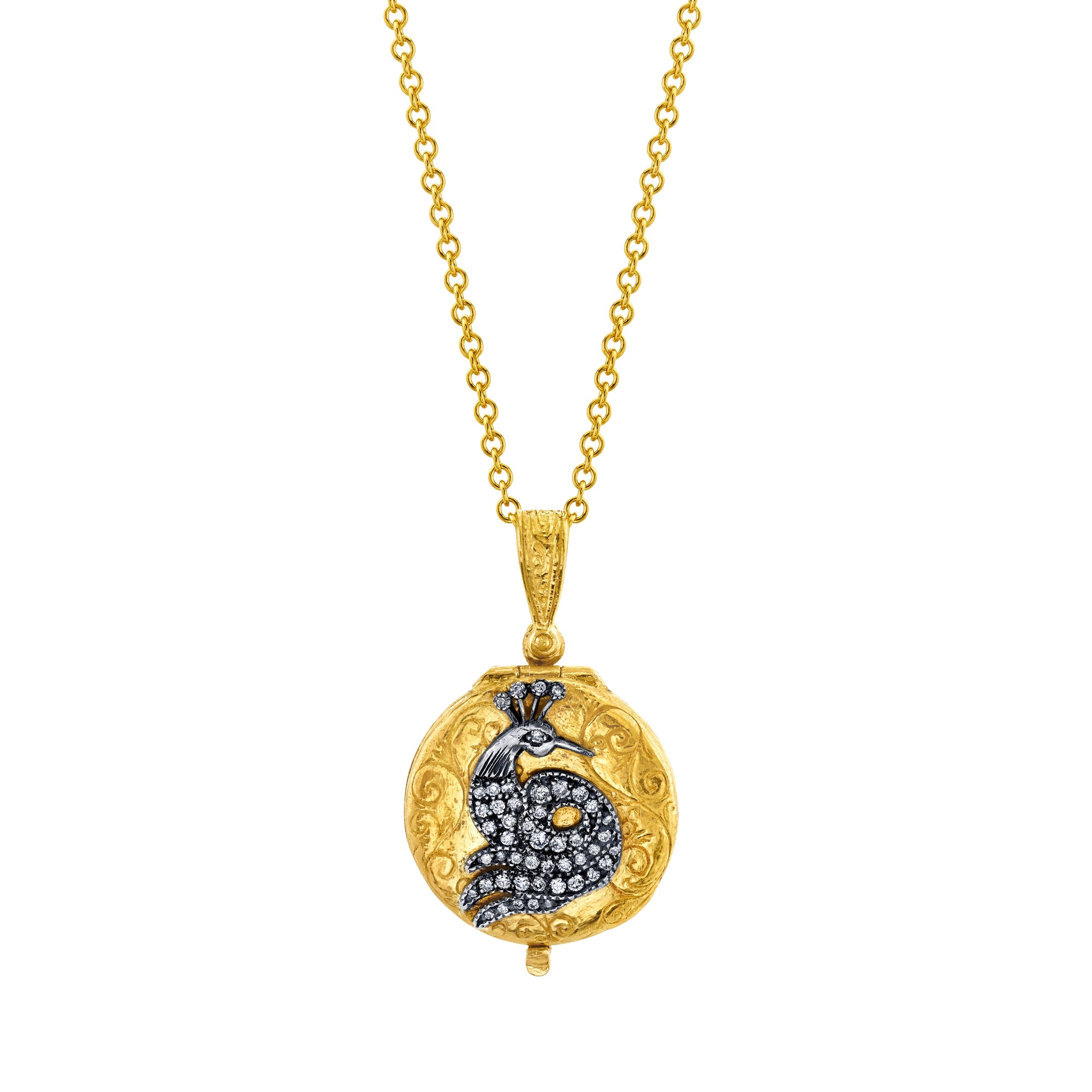 Diamond Small Round Peacock Locket Necklace