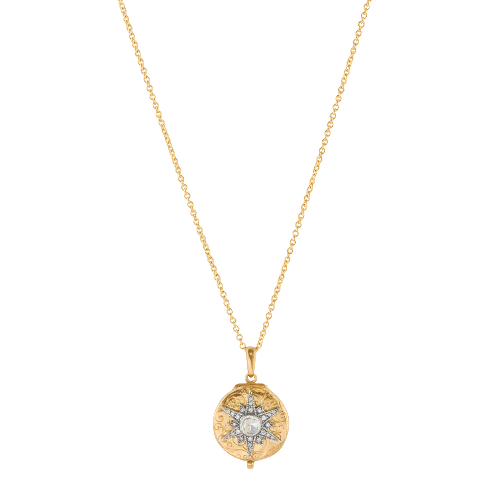 Rose Cut Diamond Center Starburst Locket