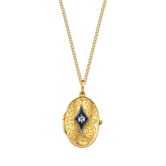 Diamond Oval Locket Necklace - Main Img