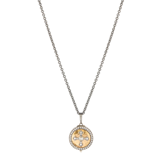Hammered Diamond Cross Locket Necklace