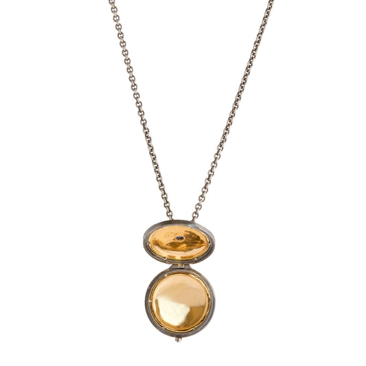Diamond and Sapphire Round Starburst Locket Necklace