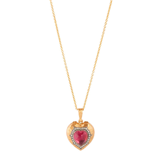 Hammered Puff Love Locket Necklace with Heart Center - Main Img
