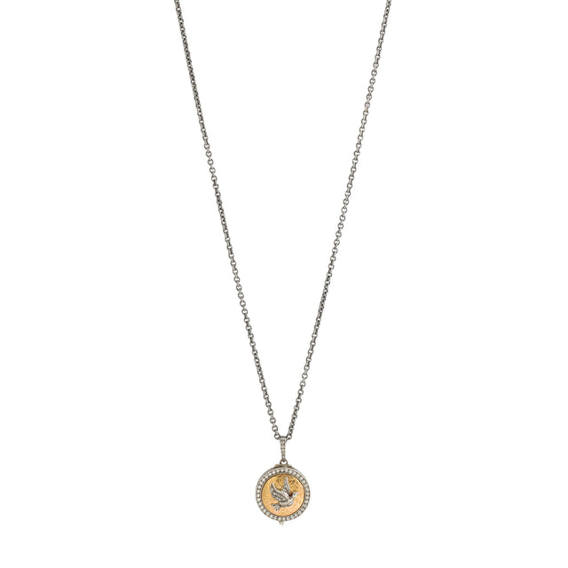 Arman Sarkisyan Round Engraved Baby Bird Locket Necklace, front view