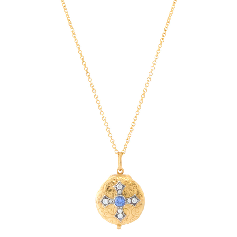 Cross Locket Necklace - Diamond and Sapphire