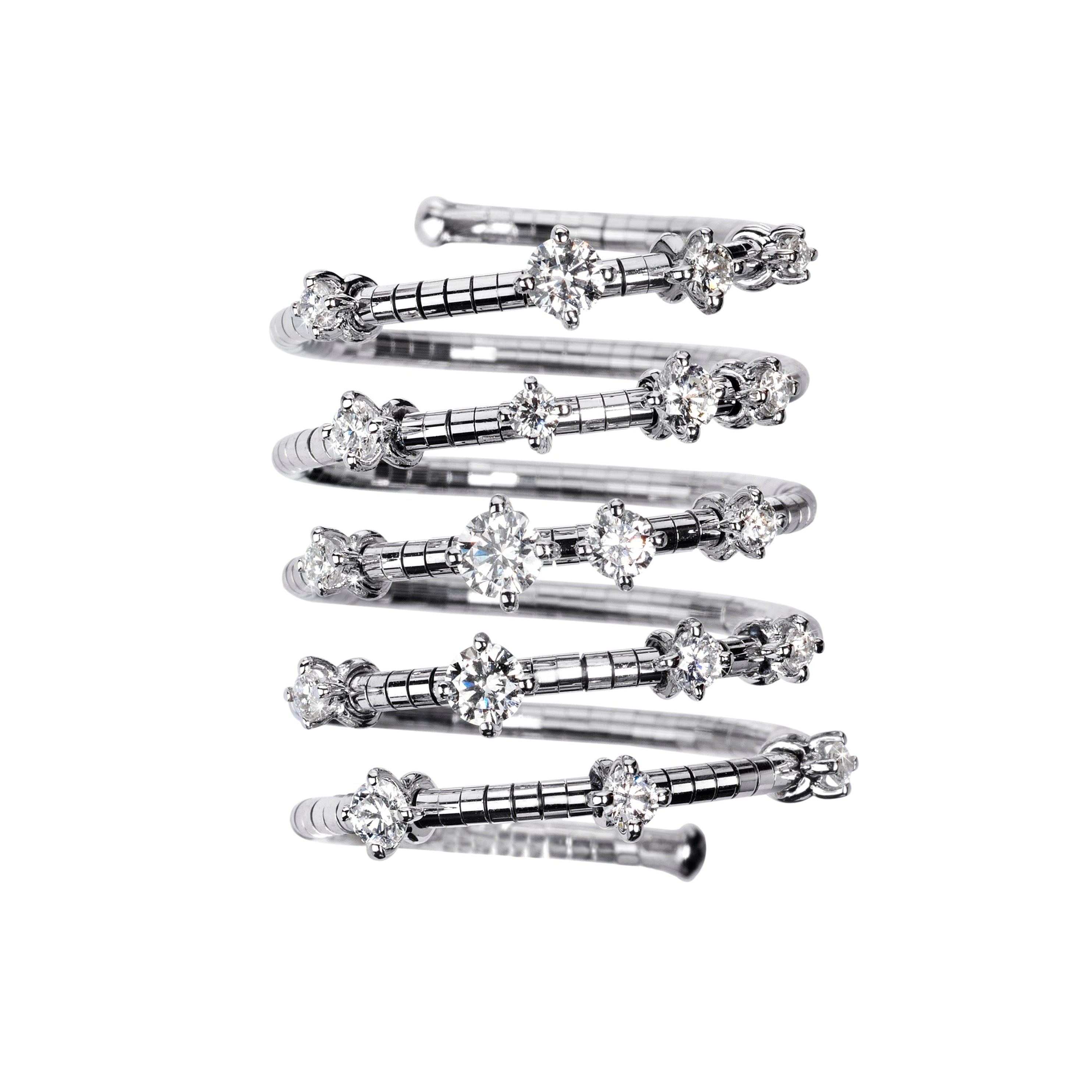 Round Brilliant Cut Diamond 5 Row Coil Ring