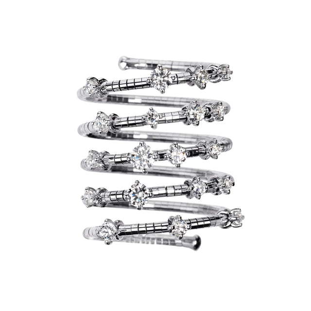 Round Brilliant Cut Diamond 5 Row Coil Ring