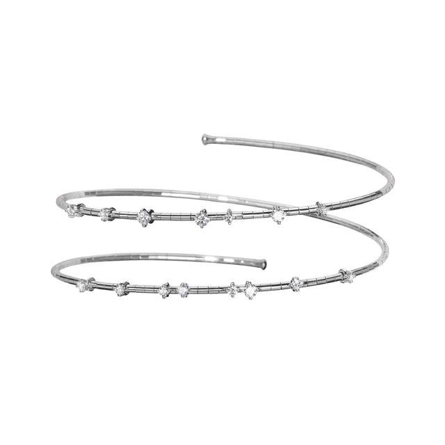 Round Brilliant Cut Diamond Double Row Coil Bracelet