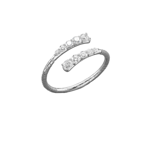 Diamond Single Row Coil Ring 18K White Gold and Titanium