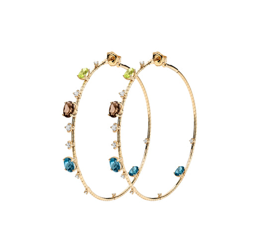 Scattered Hoop Earrings with Diamonds, Peridot, and Blue Topaz - Main Img