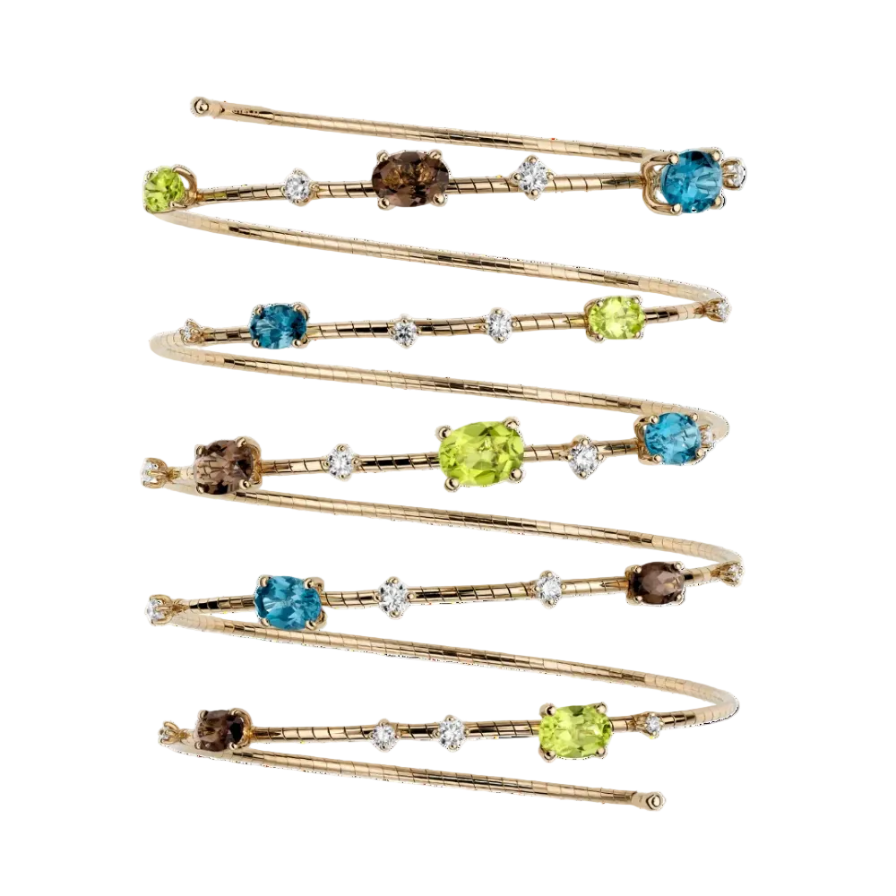 Diamond, London Blue Topaz and Peridot Five Row Bracelet