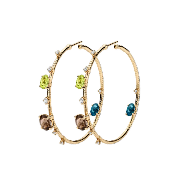 Diamond, London Blue Topaz and Peridot Hoop Earrings