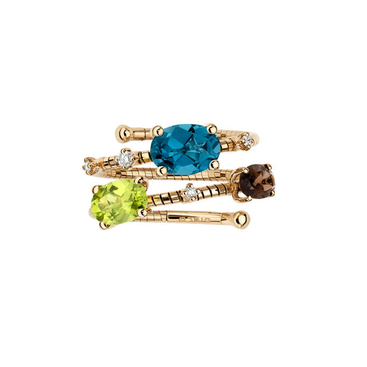 Scattered Coil Ring - Diamond, Peridot, and Bue Topaz - Main Img