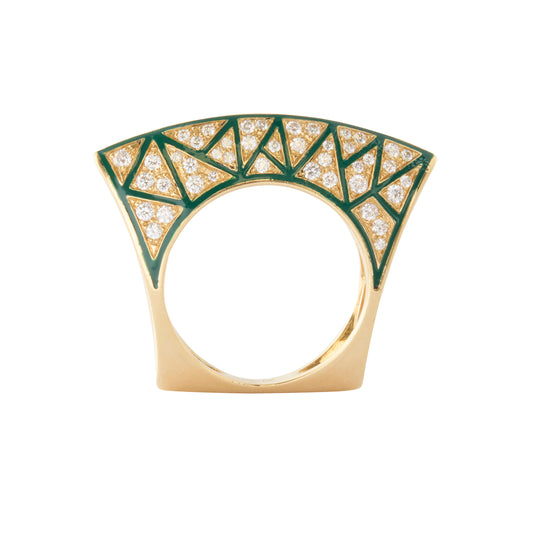 Lotus Green Enamel Ring - Main Img