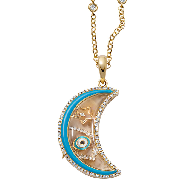 Enamel Lunar Crescent Moon Locket