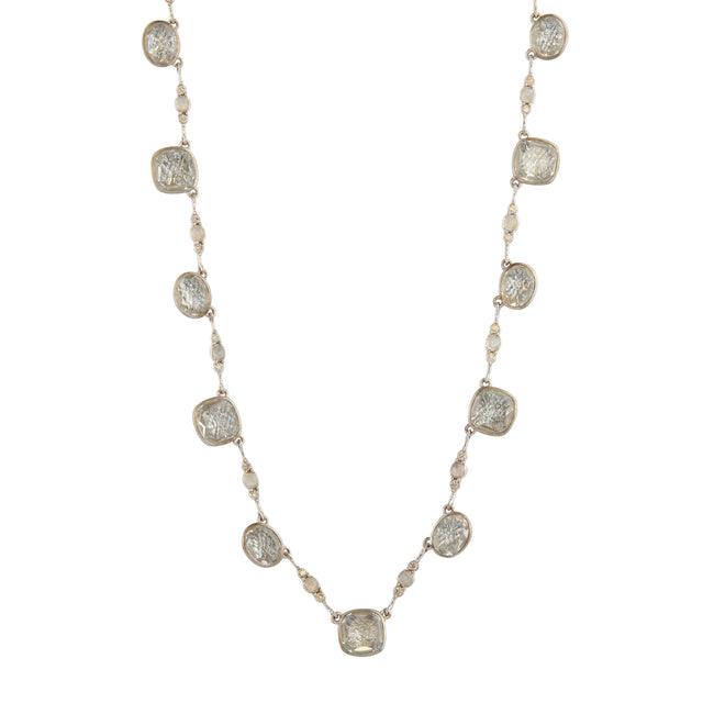White Quartz Bride Cushion Oval Necklace