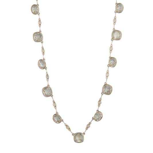 White Quartz Bride Cushion Oval Necklace - Main Img